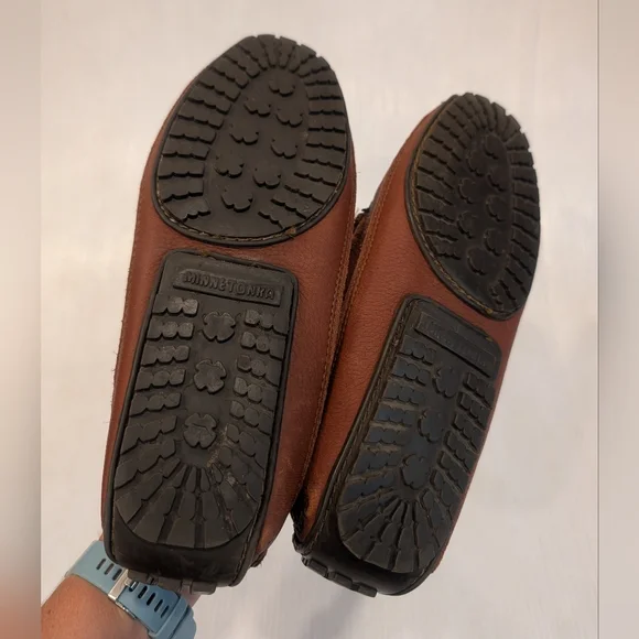 MINNETONKA Men's Brown Leather Moccasins Driving Loafers Shoes Size 8.5 - Picture 4 of 10